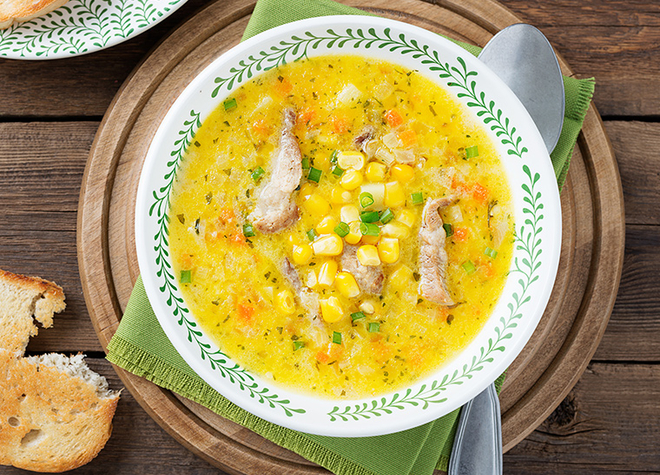 Mais-Curry-Suppe mit Poulet