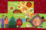 Illustrationen von Menschen as verschiedenen Kulturen, die Weihnachten feiern.