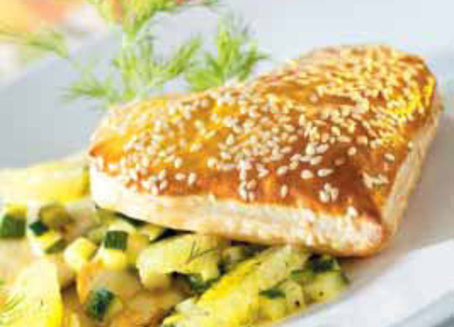 Fischfilets an Limonensauce mit Herzfeuilleté