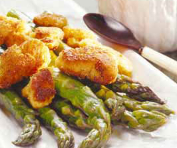 Pouletnuggets auf Spargelbeet