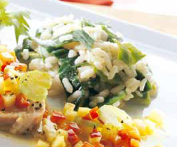 Schweinsbraten mit Gemüsevinaigrette und Lauchrisotto