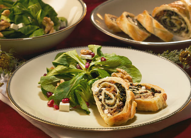 Pilz-Nussstrudel mit Spinat und Feta