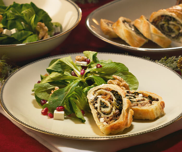 Pilz-Nussstrudel mit Spinat und Feta