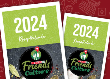 Zwei SPAR Friends Rezeptkalender auf rotem Hintergrund