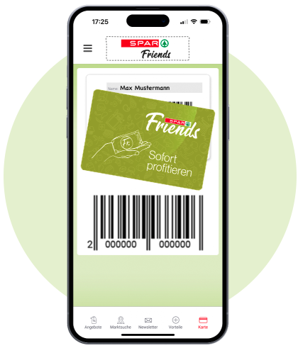 Die SPAR Friends App wird auf einem Handy angezeigt